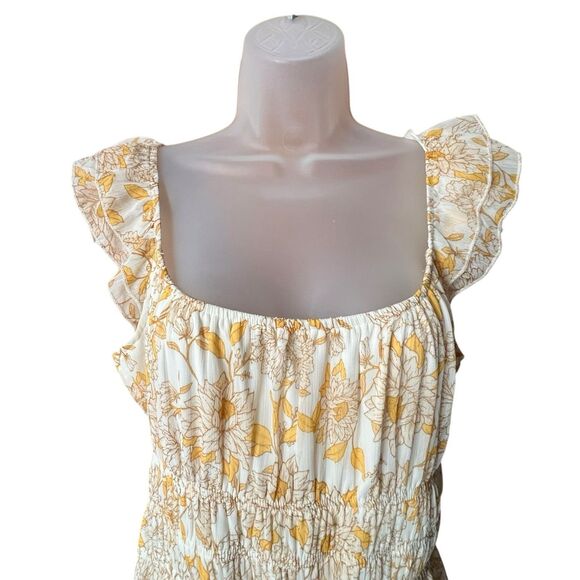 Trixxie Yellow Floral Ruffled Maxi Dress Sz L Milkmaid Boho Cottagecore Prairie - Picture 2 of 14